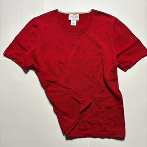 Vintage Oscar de la Renta Cotton Blend Red Short Sleeve Crew Neck Shirt